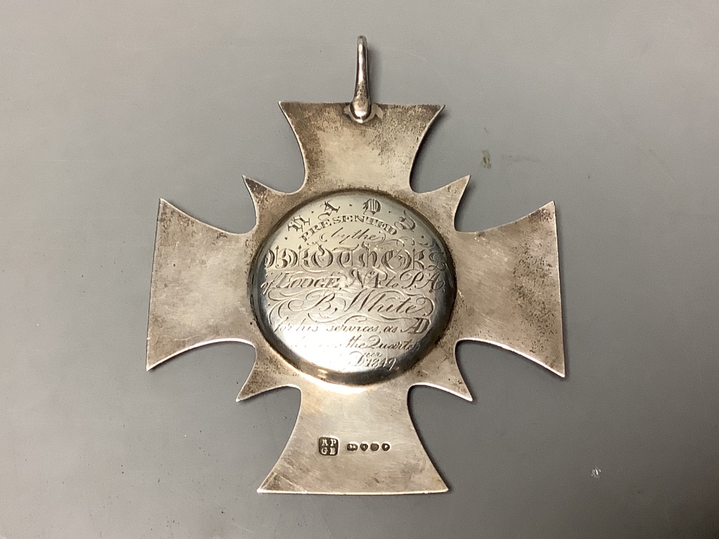 A Victorian silver and enamel and enamel 'United Ancient Order of Druids' medal, with engraved inscription verso, Pearce & Burrows, London, 1849, 10.9cm